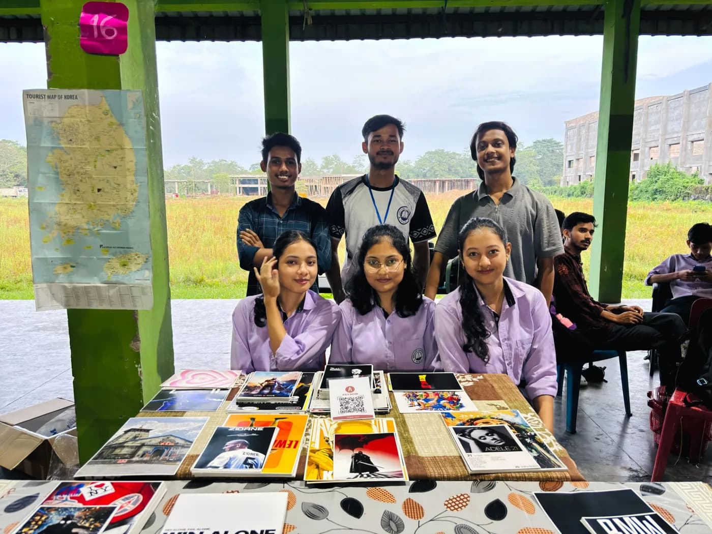 Students at their art print stall
